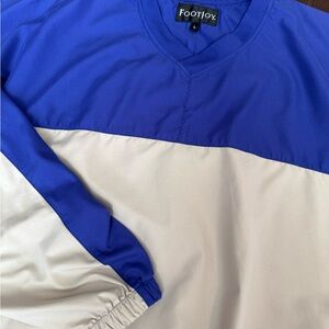 FOOTJOY Pullover Windbreaker Golf Jacket Mens Large Blue Tan VNeck Pockets Logo